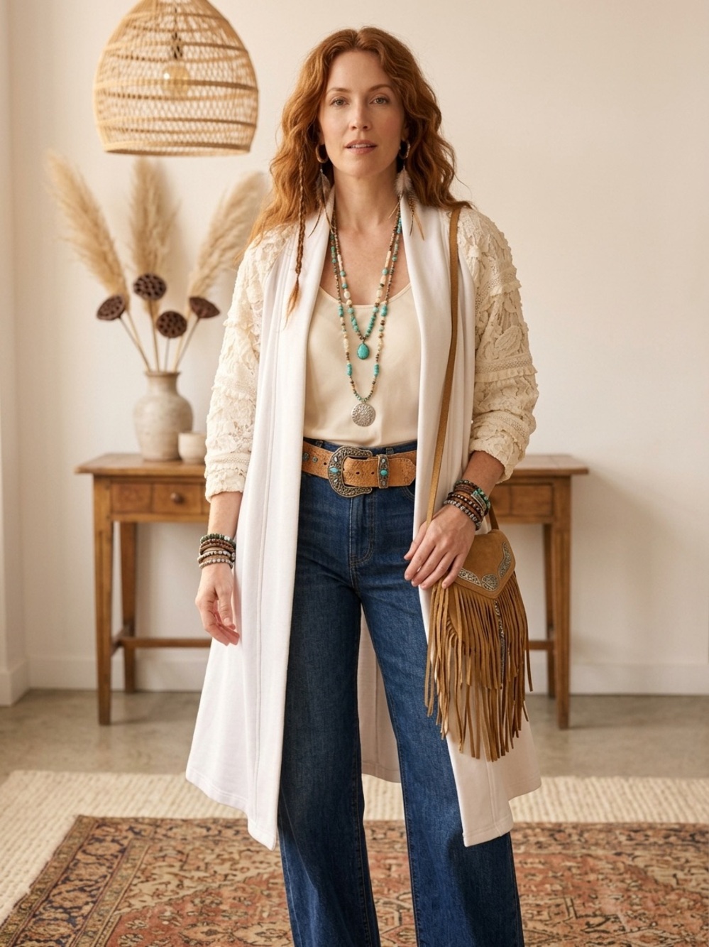 Vintage Sachi New York Lace Sleeve Cardigan Jacket White Fleece OS Victorian - Picture 7 of 7